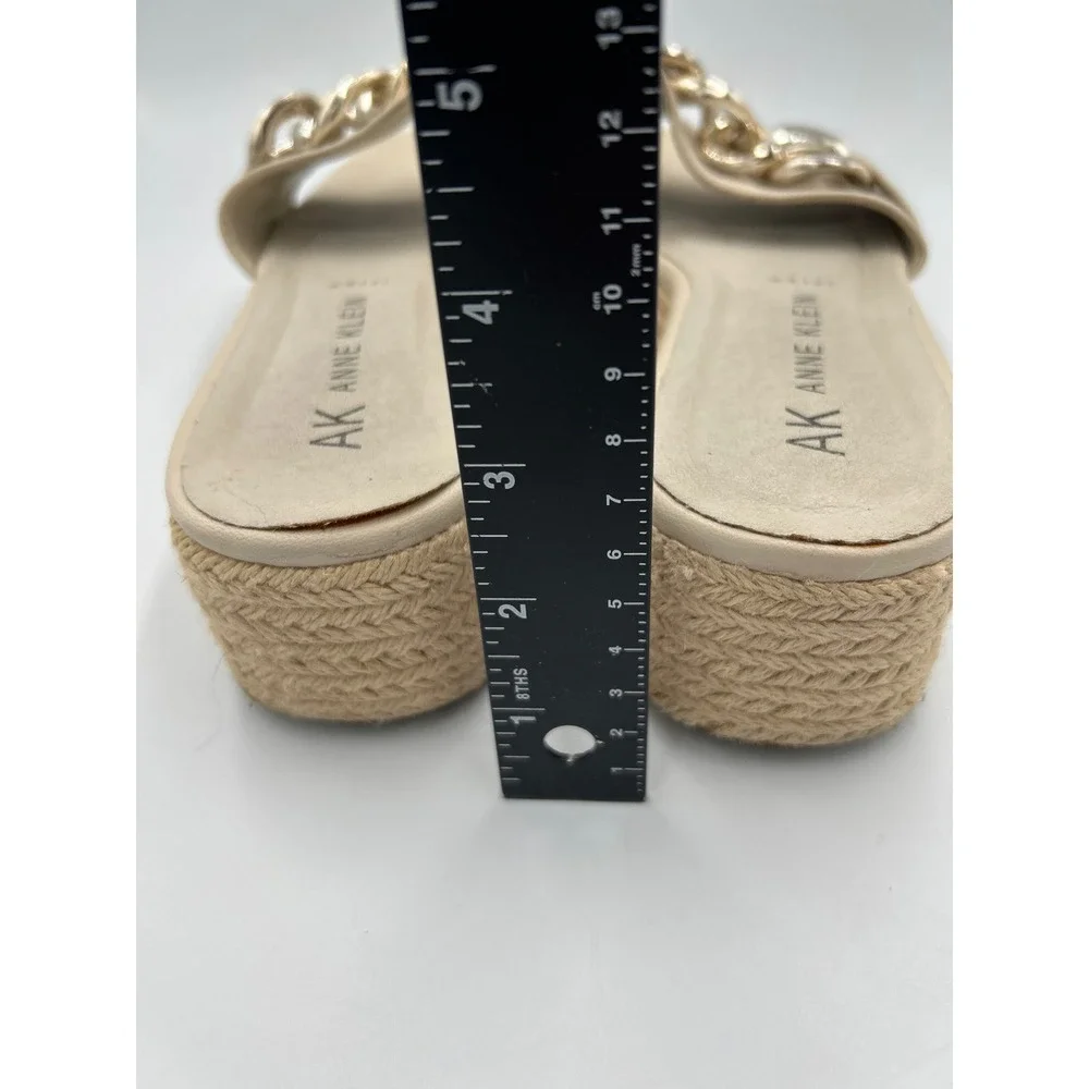 Anne Klein AK iFlex Cream Chain Link Platform Espadrille Slide Sandals Womens 9